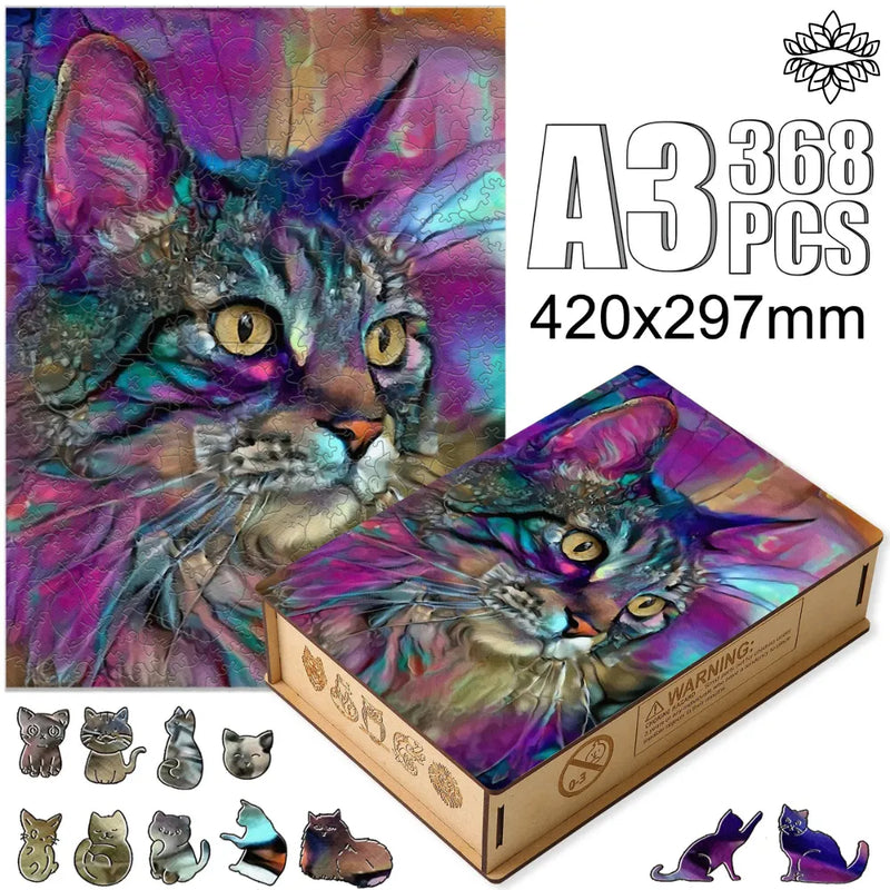 Quebra-Cabeça de Madeira 3D - 368 Peças - Cats - LK STORE