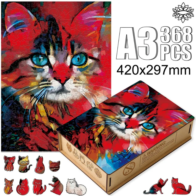 Quebra-Cabeça de Madeira 3D - 368 Peças - Cats - LK STORE